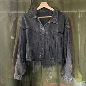 Black Denim Fringe Jacket